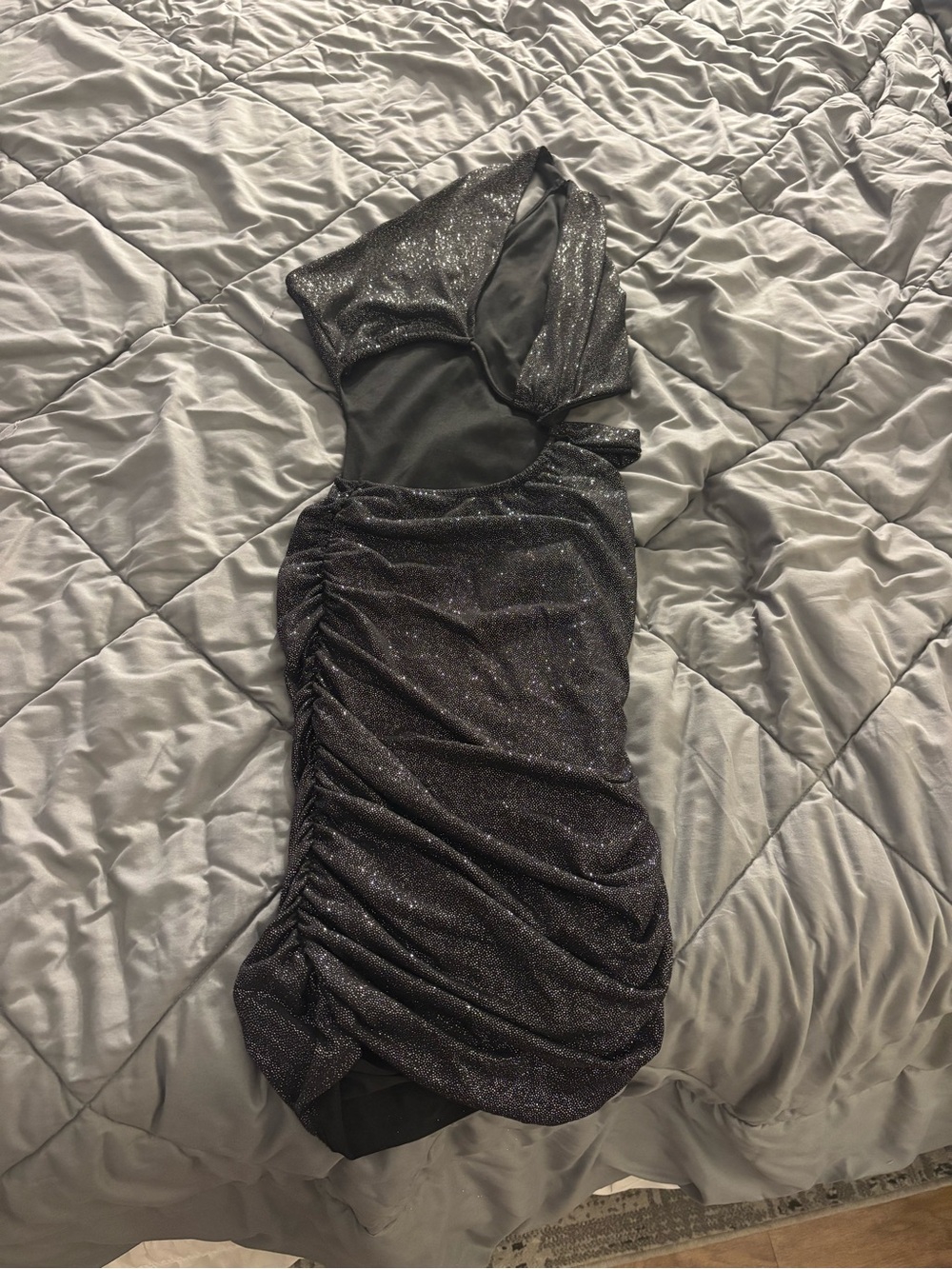 Windsor Black Sparkle One-Shoulder Ruched Dress